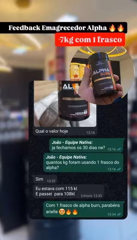 -7kg com apenas 1 frasco de Alpha Burn